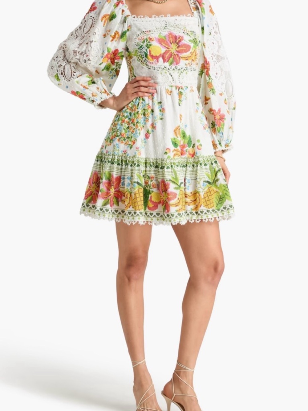 Farm Rio Tropical Romance Scarf Mini Dress Off-White XS
